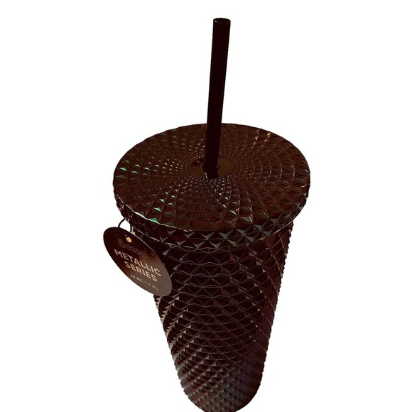 Vessel Tumbler Cold Cup Black Studded Metallic Iridescent Venti 24oz Lid Straw - Picture 2 of 9